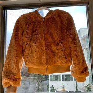 Cropped zip teddy coat